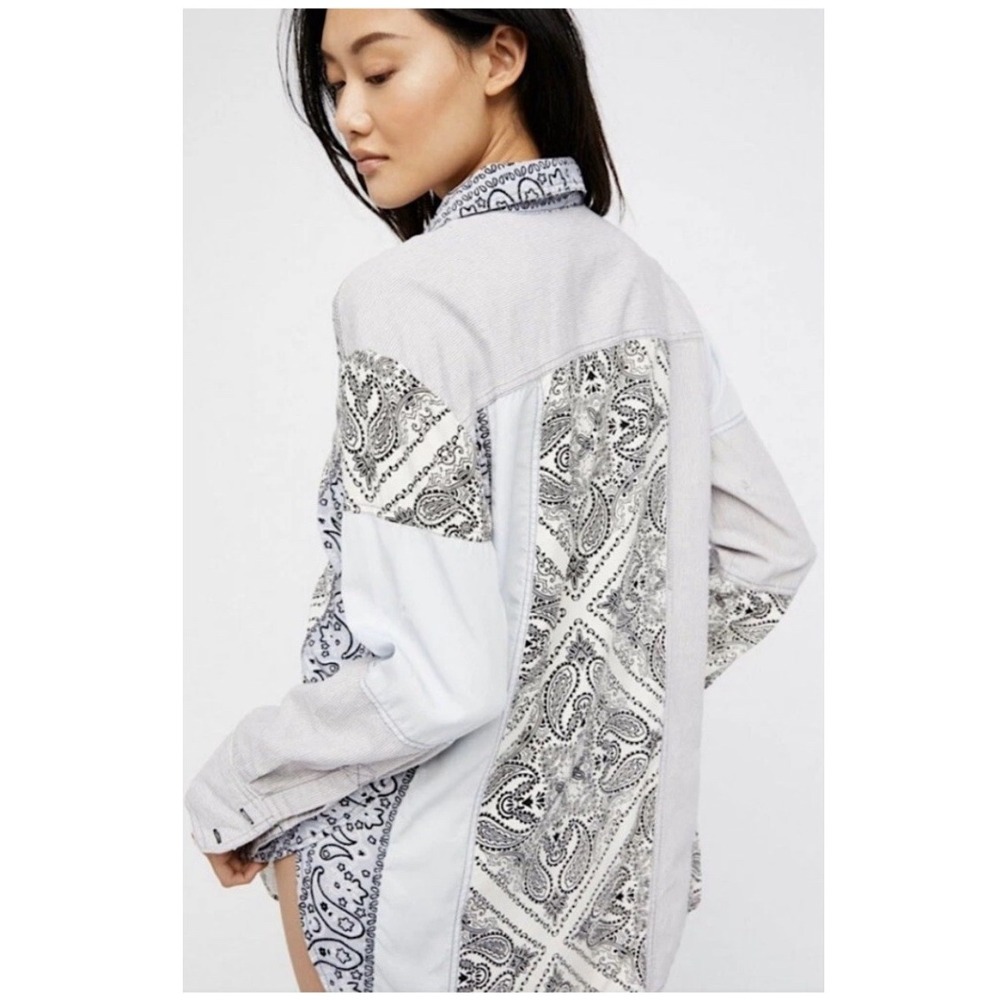 Free People Patchwork Distressed Striped Long Sle… - image 3